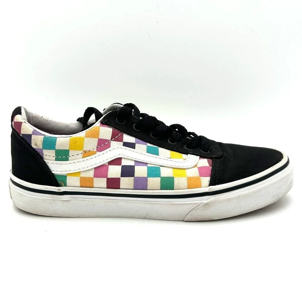 Vans Ward Multi-Color Checkerboard Black Low Top Sneakers Missy Size 4